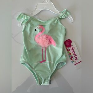 Wippette Light Green Swimsuit with Flamingo Accent